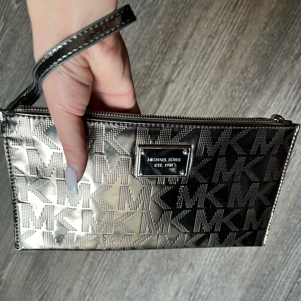 Michael Kors Metallic Gunmetal Clutch Wristlet Purse